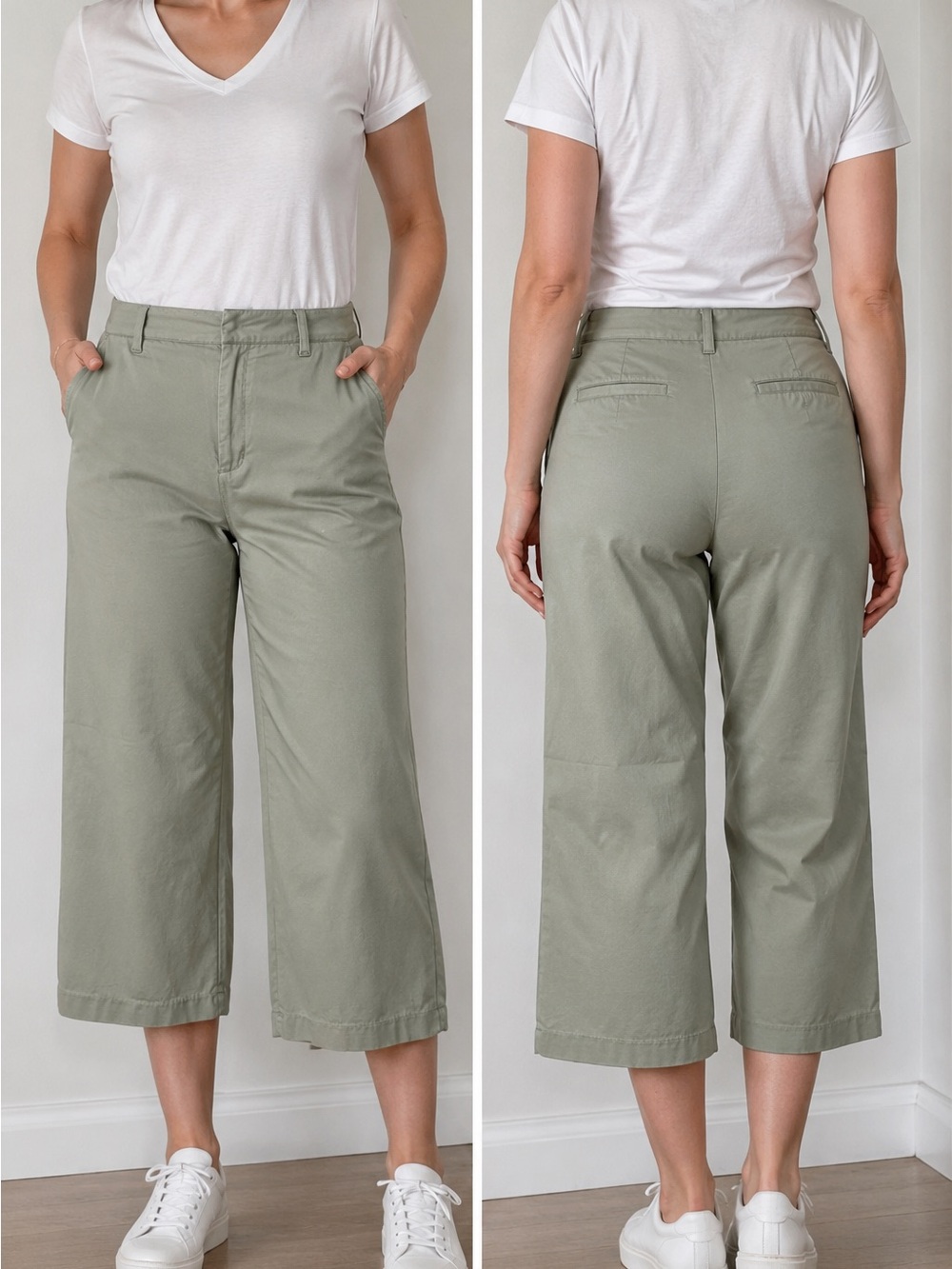 Caribbean Joe Cropped Wide-Leg Pants in Sage Green